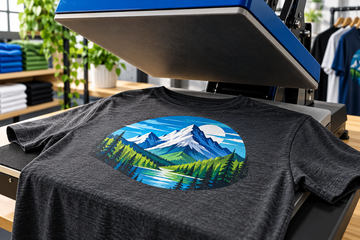 Heat press application — illustrative decoration mockup