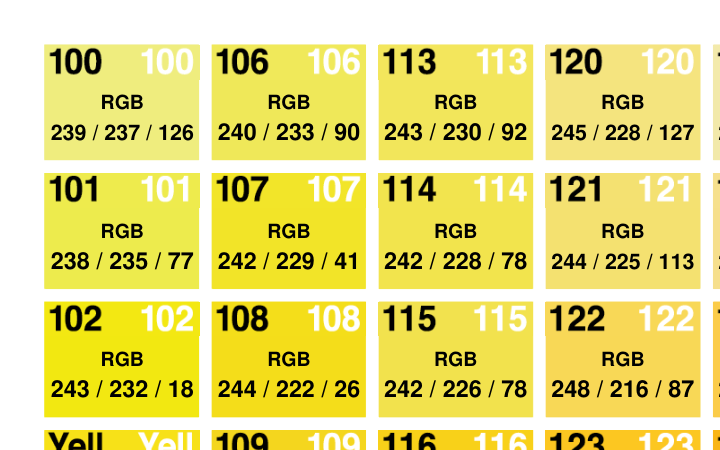 RGB values and PMS references inside the color swatches